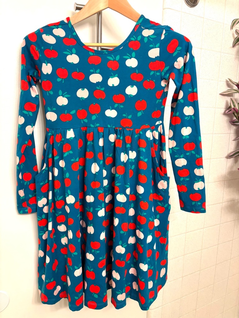 Hanna Andersson Girls Apple Dress Size 12 Teal Pockets Cotton Easter Spring